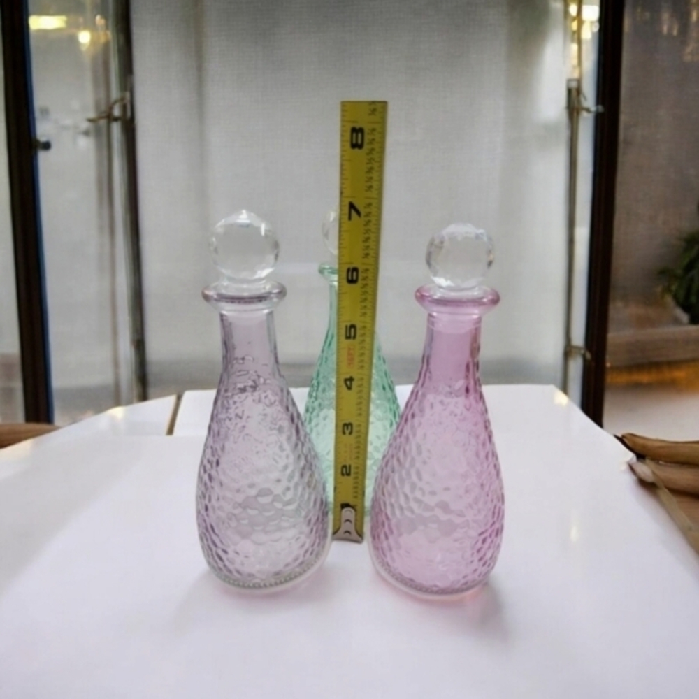 Decorative Hammered Glass Bottles with Stoppers, 6.875 x‎ 2.625 in. - Picture 2 of 12